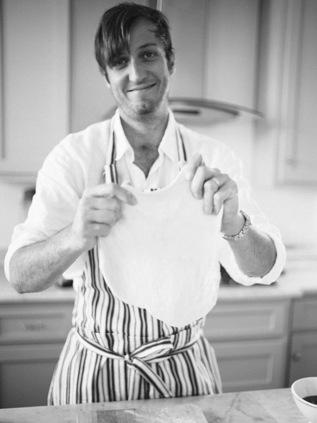 Pizza party man with pizza dough